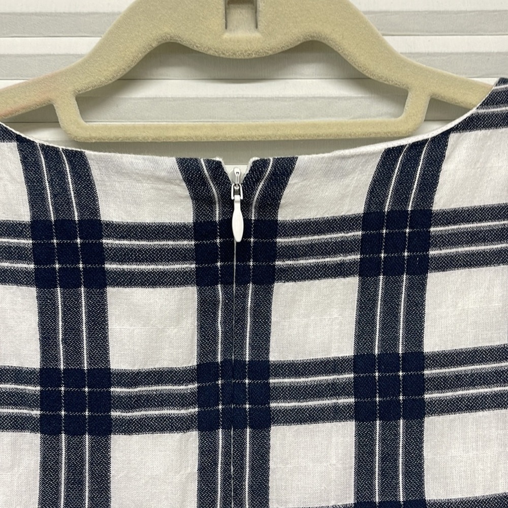 Madewell Blue and White Leighton Plaid Ruffle Bell Sleeve V-Neck Dress - Picture 7 of 9